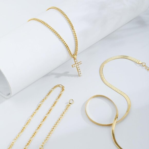 Stackable Gold Pendant Necklaces with Cubic Zirconia - Dainty Faith Jewelry Set - Picture 6 of 8